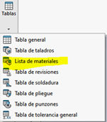 lista de materiales en SOLIDWORKS